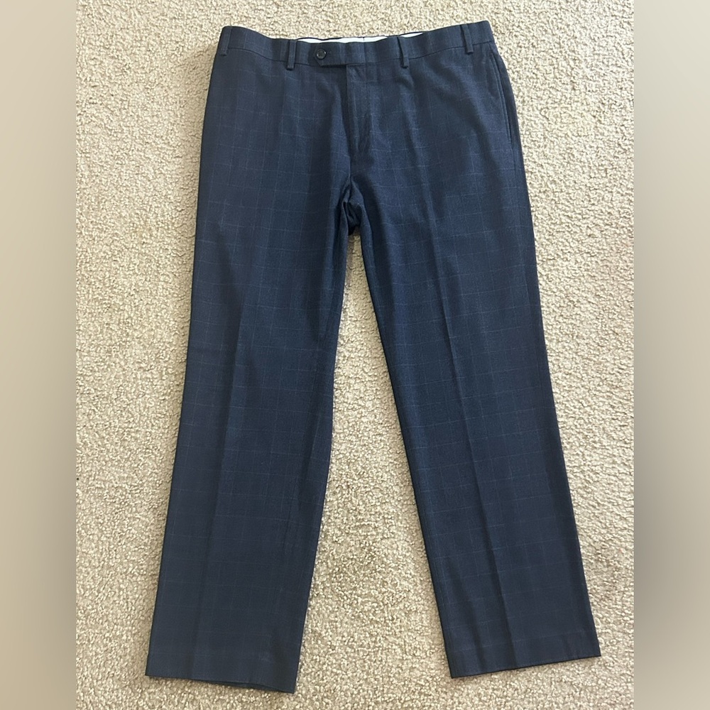 Ralph Ralph Lauren Dress Pants Men 36x30 (36x29) Window Pane Plaid Stretch Gray